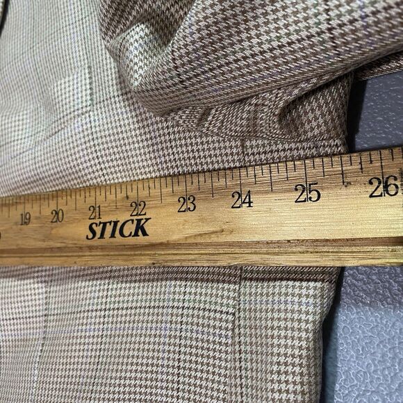 W.H. BELK Silk Wool Plaid Two Button Classic Blazer Sport Coat Mens 48R Beige - Picture 8 of 12